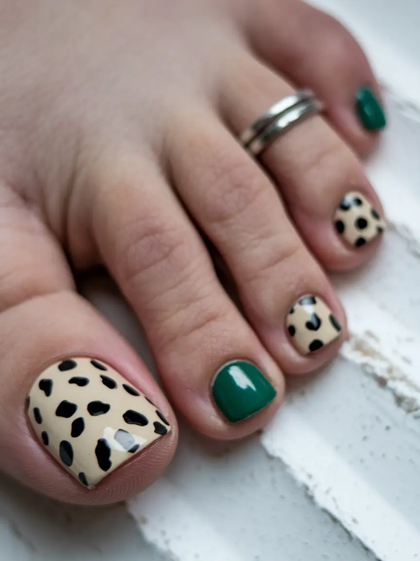 Autumn pedicure Leopard Print & Emerald Pop