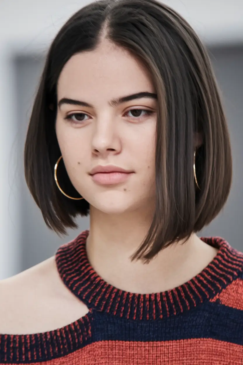 medium haircuts for chubby faces Rounded Blunt Bob with Minimal Layers