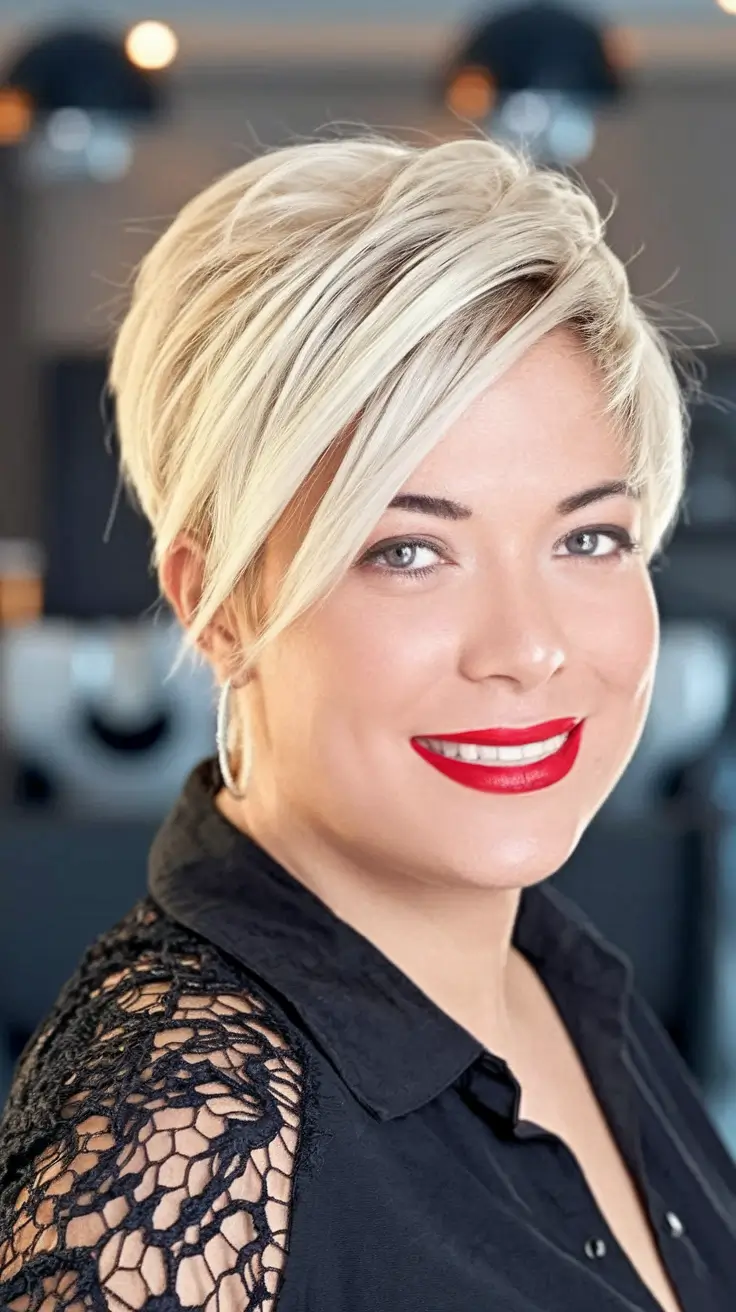 haircuts chubby face fat women Layered Pixie with Voluminous Crown