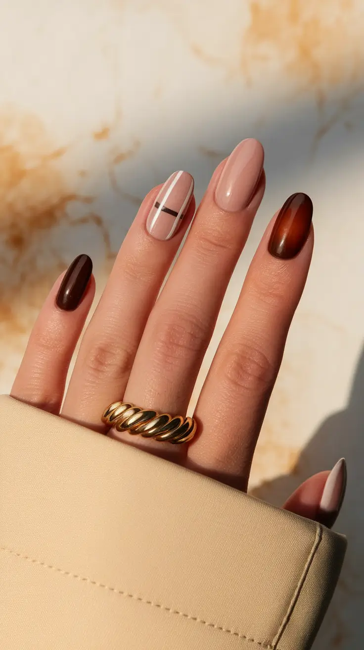 minimalist fall nails 2025 Modern Mocha Meets Negative Space