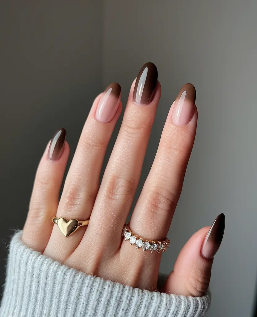 minimalist fall nails almond Chocolate Fade for Cozy Transitions
