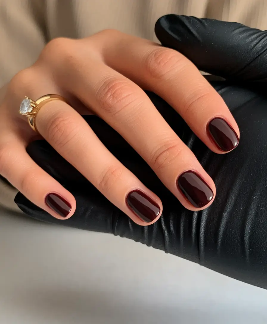 minimalist dark fall nails Glossy Espresso on Short Nails