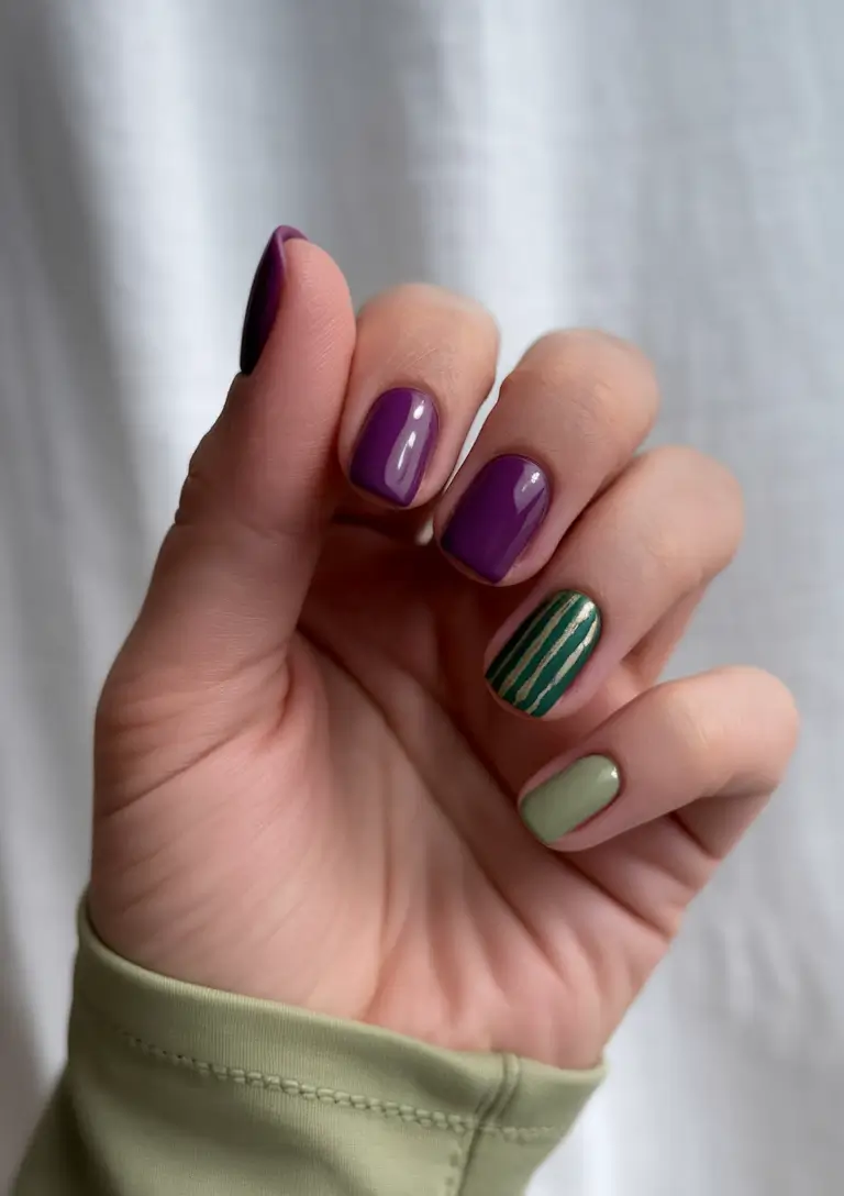 minimalist fall nails green Vibrant Green and Purple Pop