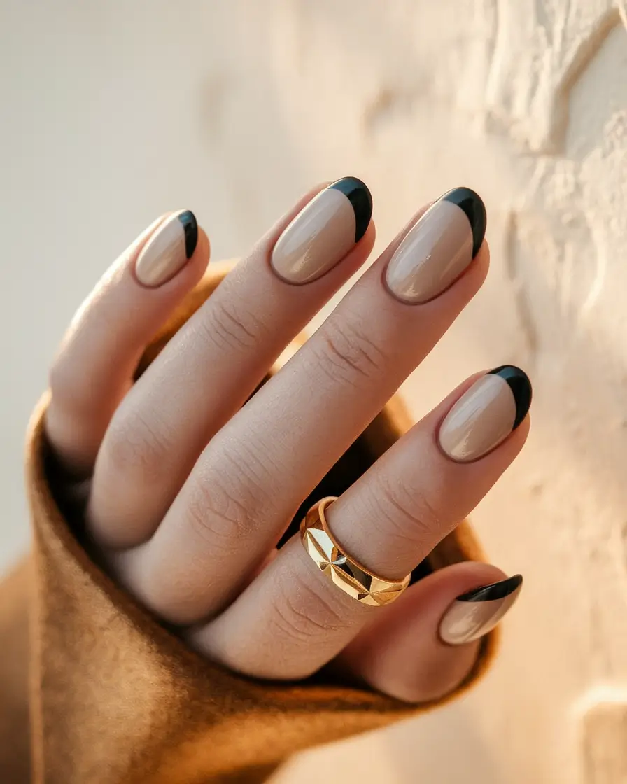 minimalist fall nails almond Graphic French: Beige & Black Minimalism