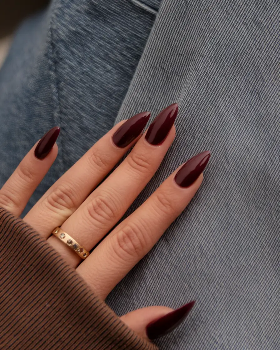 minimalist dark fall nails Deep Wine Drama with a Classic Twist