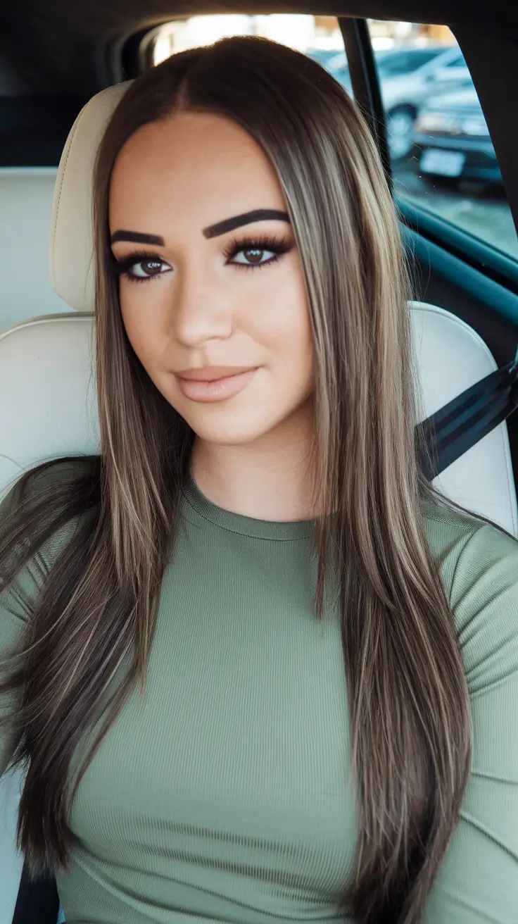september hair color ideas 2025 Glossed Cocoa with Fine Mocha Threads