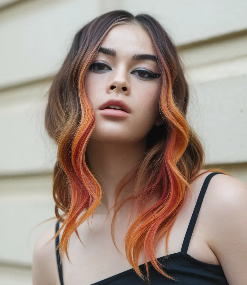 september hair color ideas 2025 Copper and Flame Tips on Cinnamon Brown