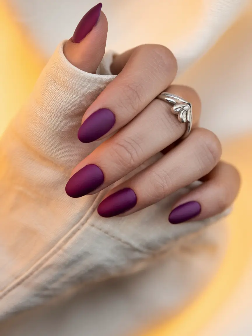 september nails designs almond+Velvety Berry Matte for Cozy Nights
