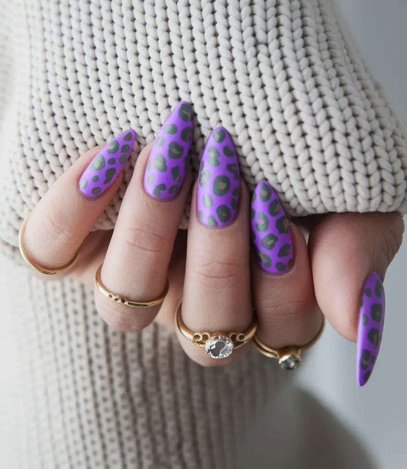 september nails designs coffin+Leopard in Lavender: Matte & Fierce