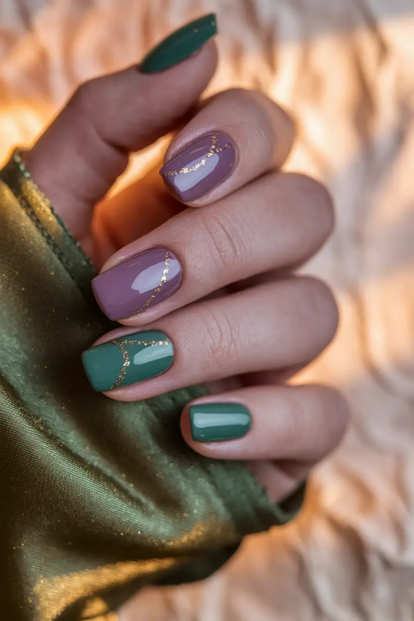 september nails designs short square+Muted Jewel Tones with Gold Detailing