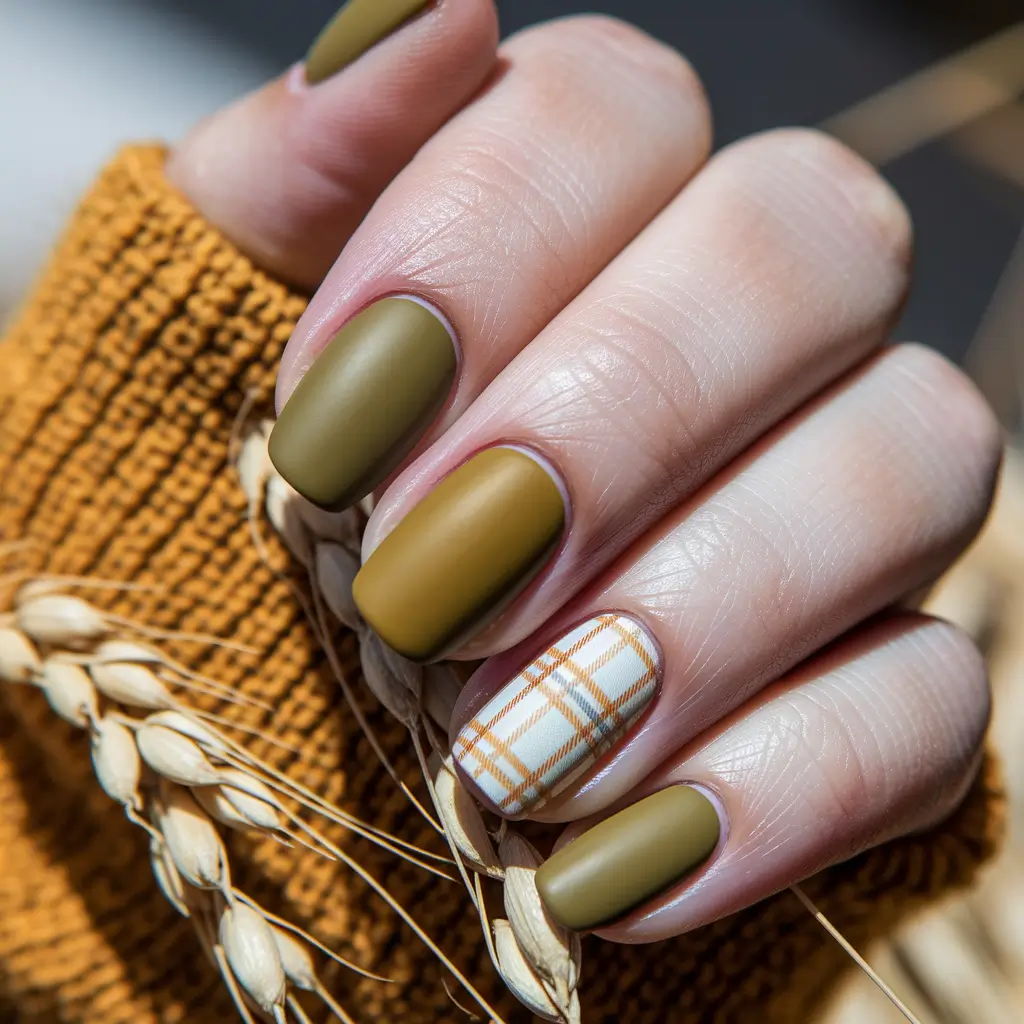 september nails designs fall+Harvest Plaid with Matte Neutrals