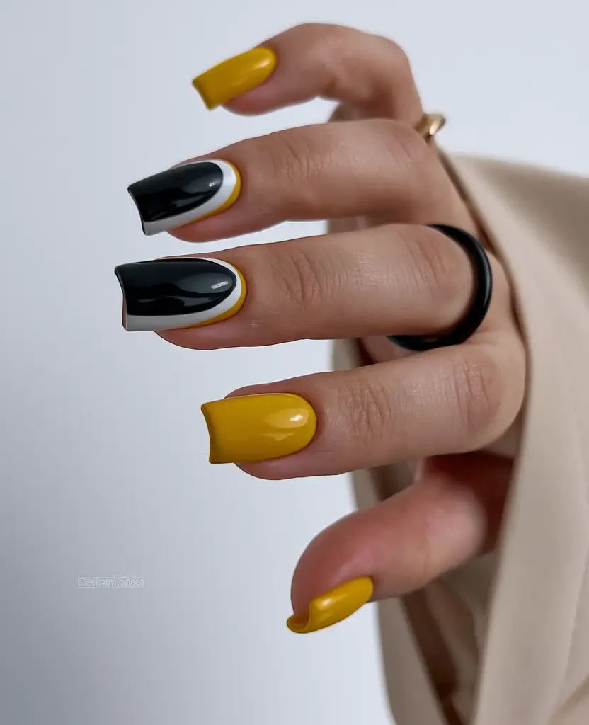 fall color nails autumn gel designs Glossy Honeycomb and Monochrome Colorblock