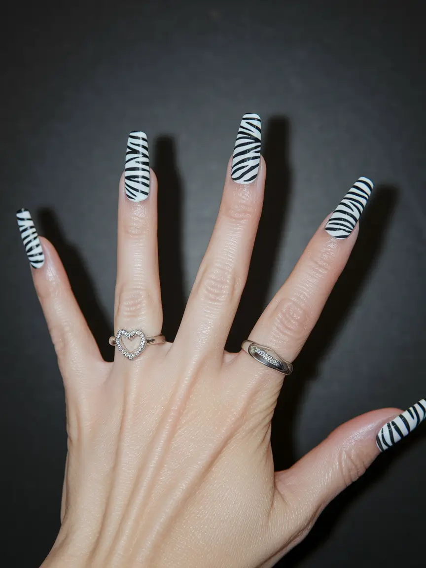 autumn nails designs coffin Bold Zebra Coffin Stripes