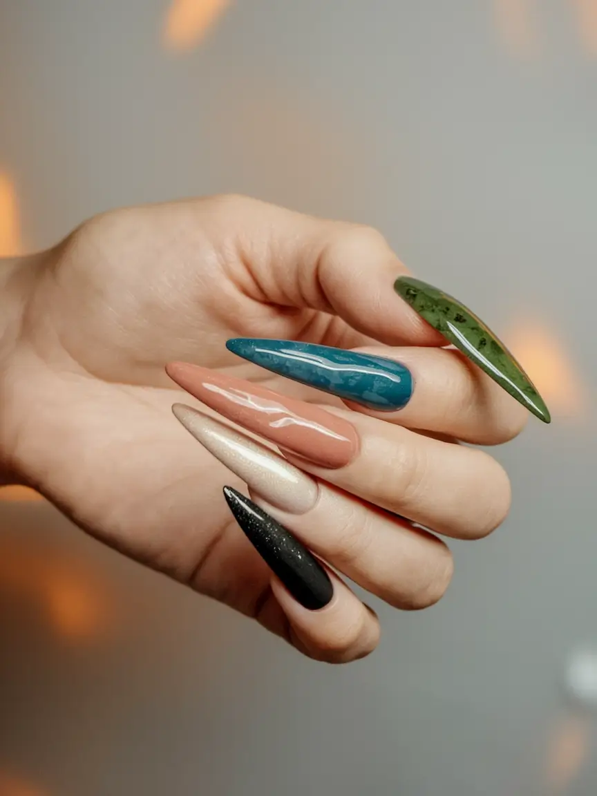 autumn nails designs 2025 Earthy Multichrome Claws