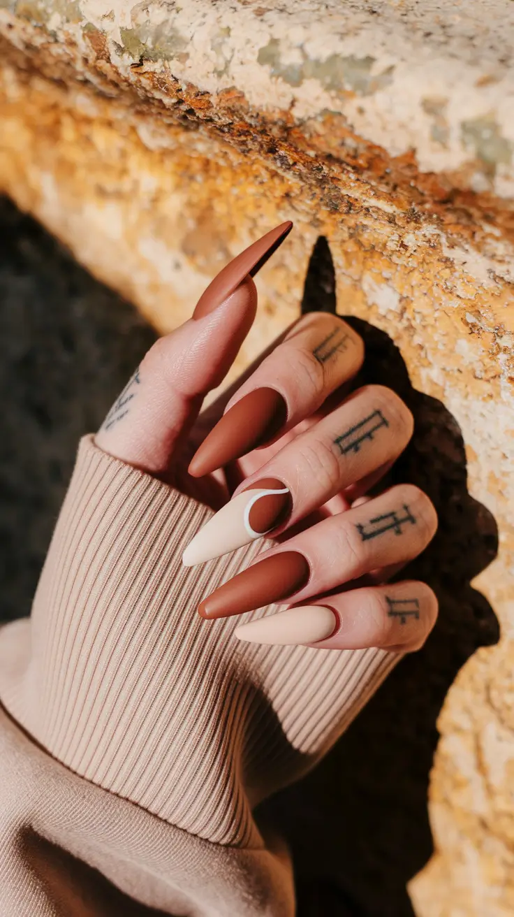 autumn-nails-designs-simple-graphic-mocha-coffin