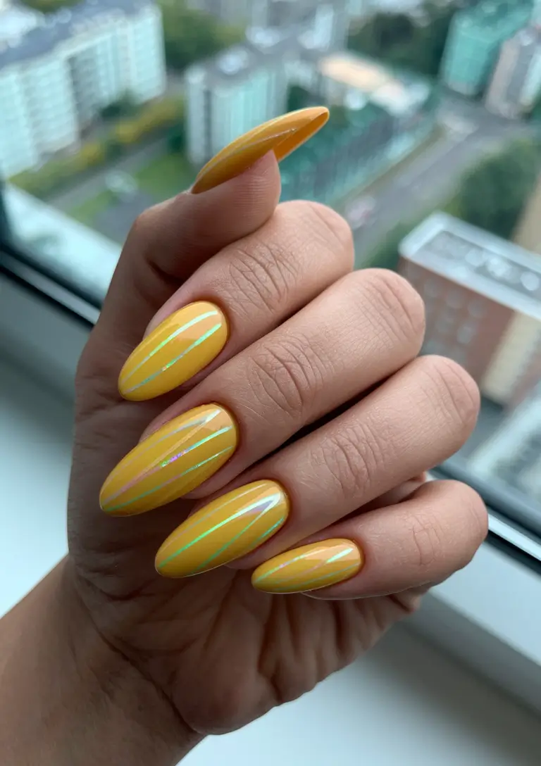 autumn-nails-designs-2025-yellow-striped-short-almond