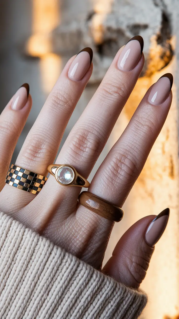 autumn nails designs 2025 Glossy Mocha-Tipped Neutrals