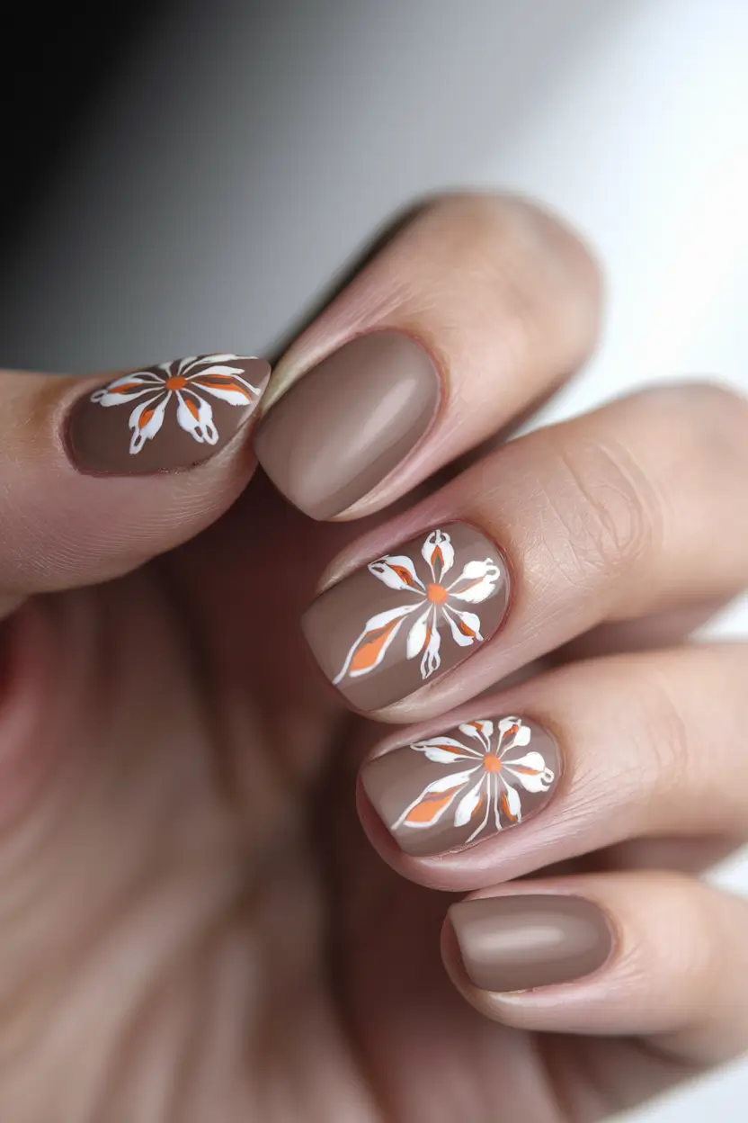autumn nails designs simple Chic Blossoms on Taupe