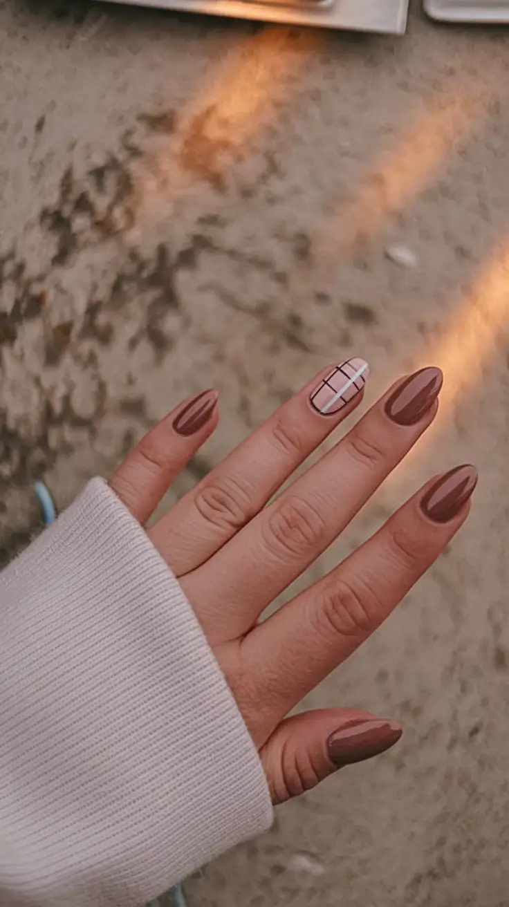 autumn nails designs ideas Cocoa Grid with a Minimalist Edge