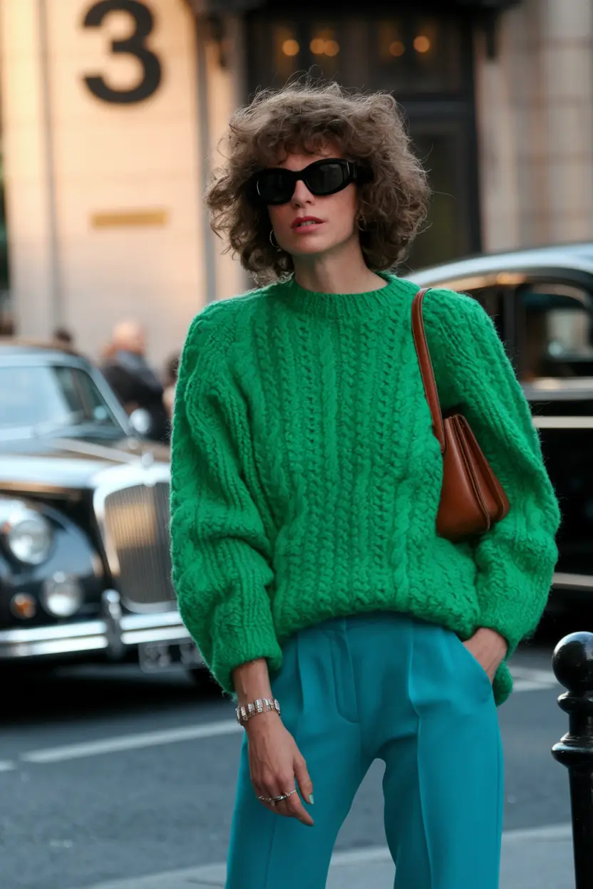 fall sweater outfits work Emerald Tones on City Streets