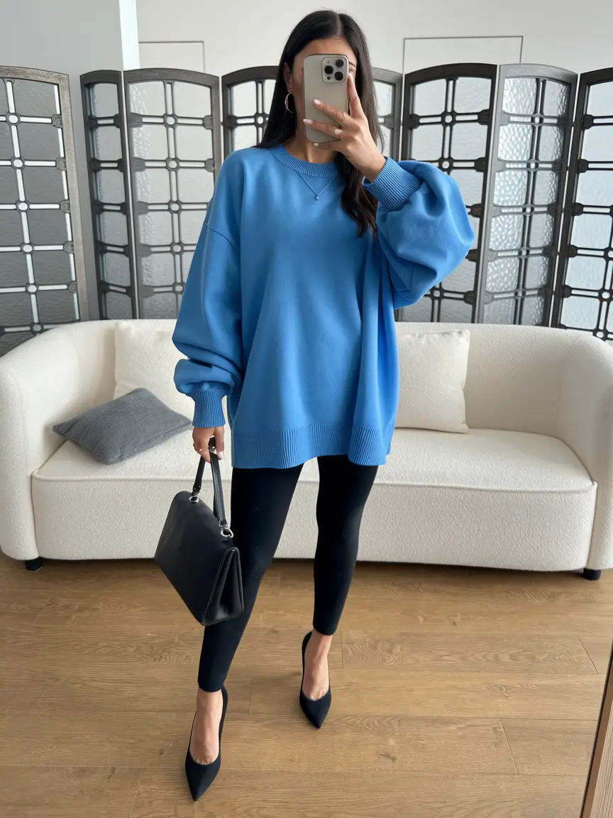 fall sweater outfits black women Street Chic in Bold Blue and Black