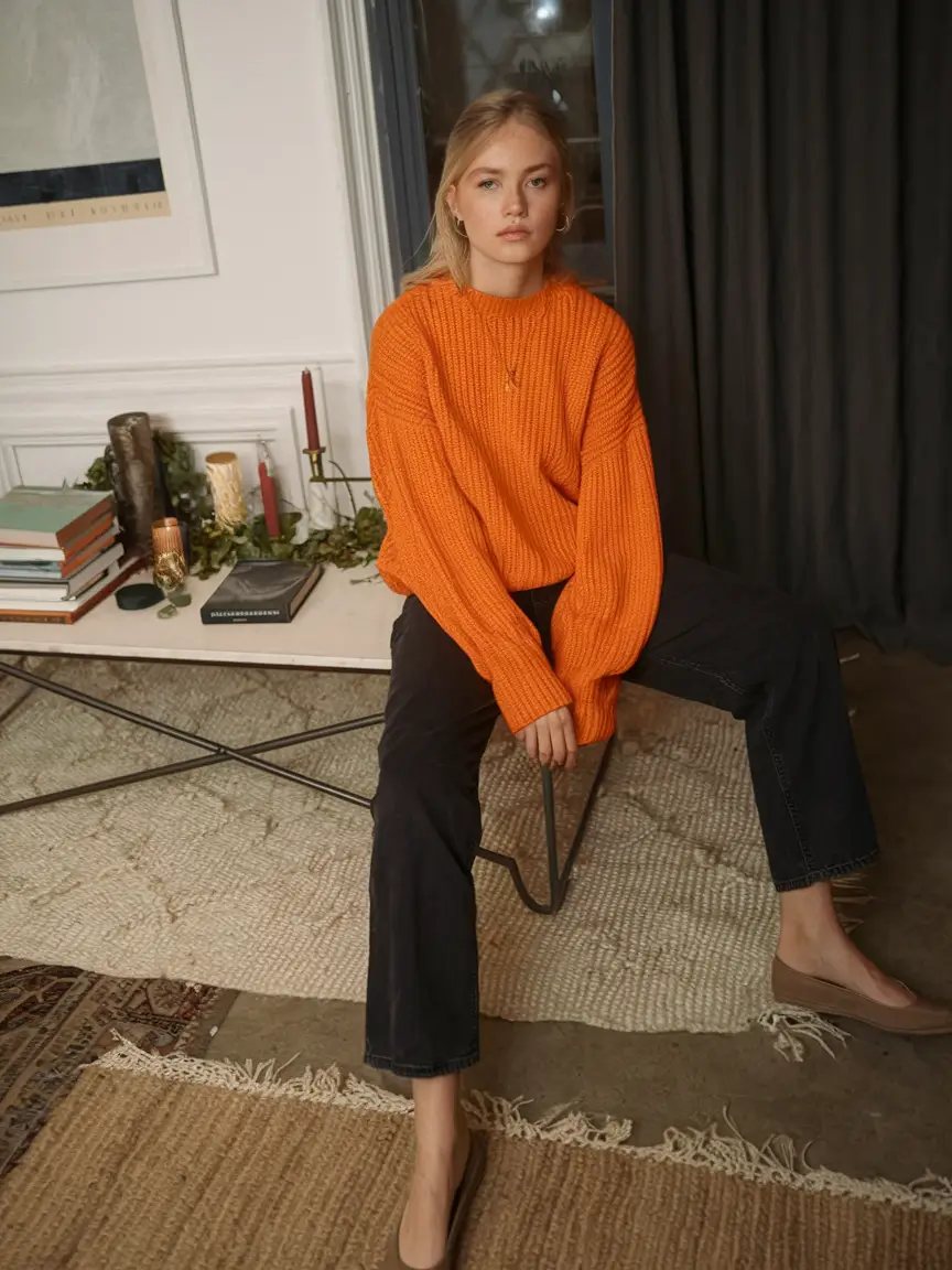 fall sweater outfits casual Orange Minimalist