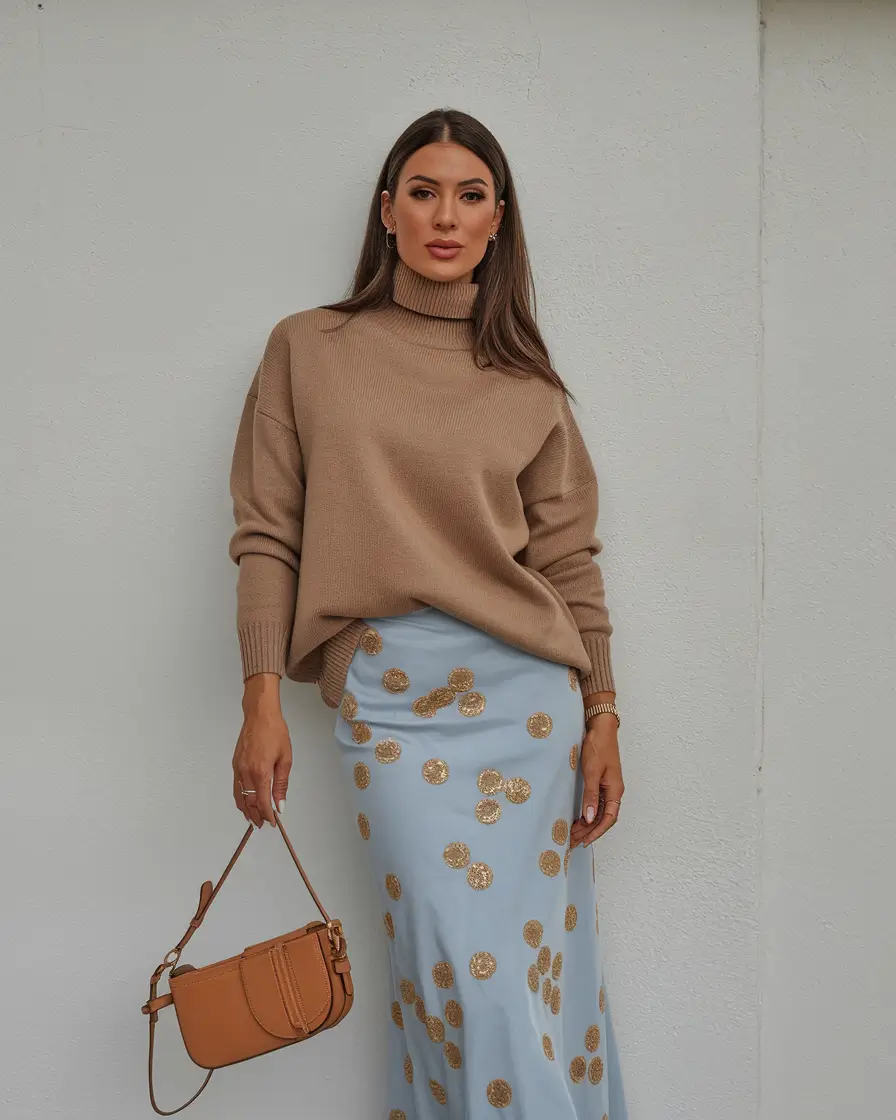 fall sweater outfits skirt Soft Luxe in Camel and Satin