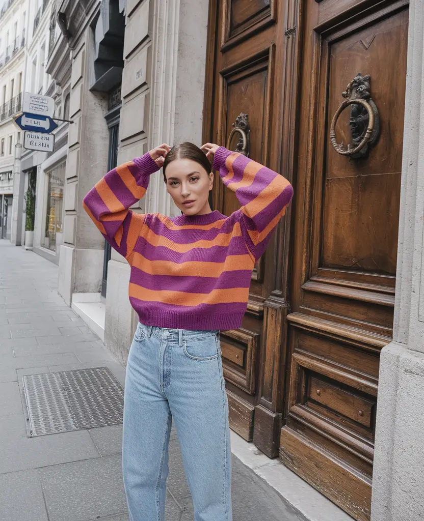 fall sweater outfits casual Parisian Play with Bold Stripes