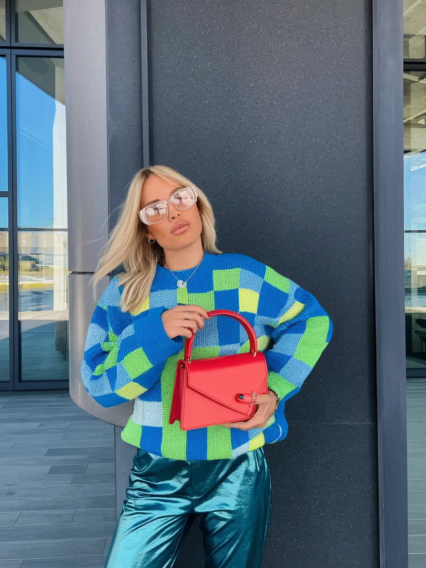 fall sweater outfits aesthetic Checkerboard Cool Meets Liquid Shine